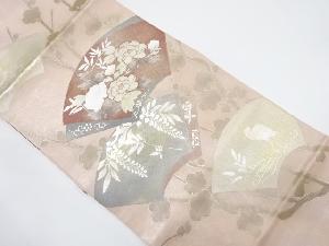箔置き　地紙に牡丹・藤・枝梅模様刺繍袋帯